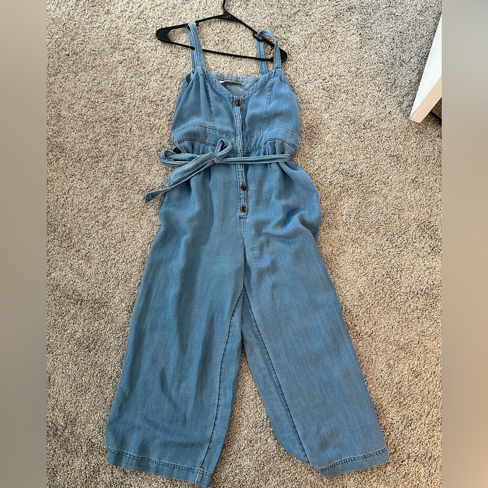 LOFT Denim-Effect Wide-Leg Jumpsuit in Light Blue